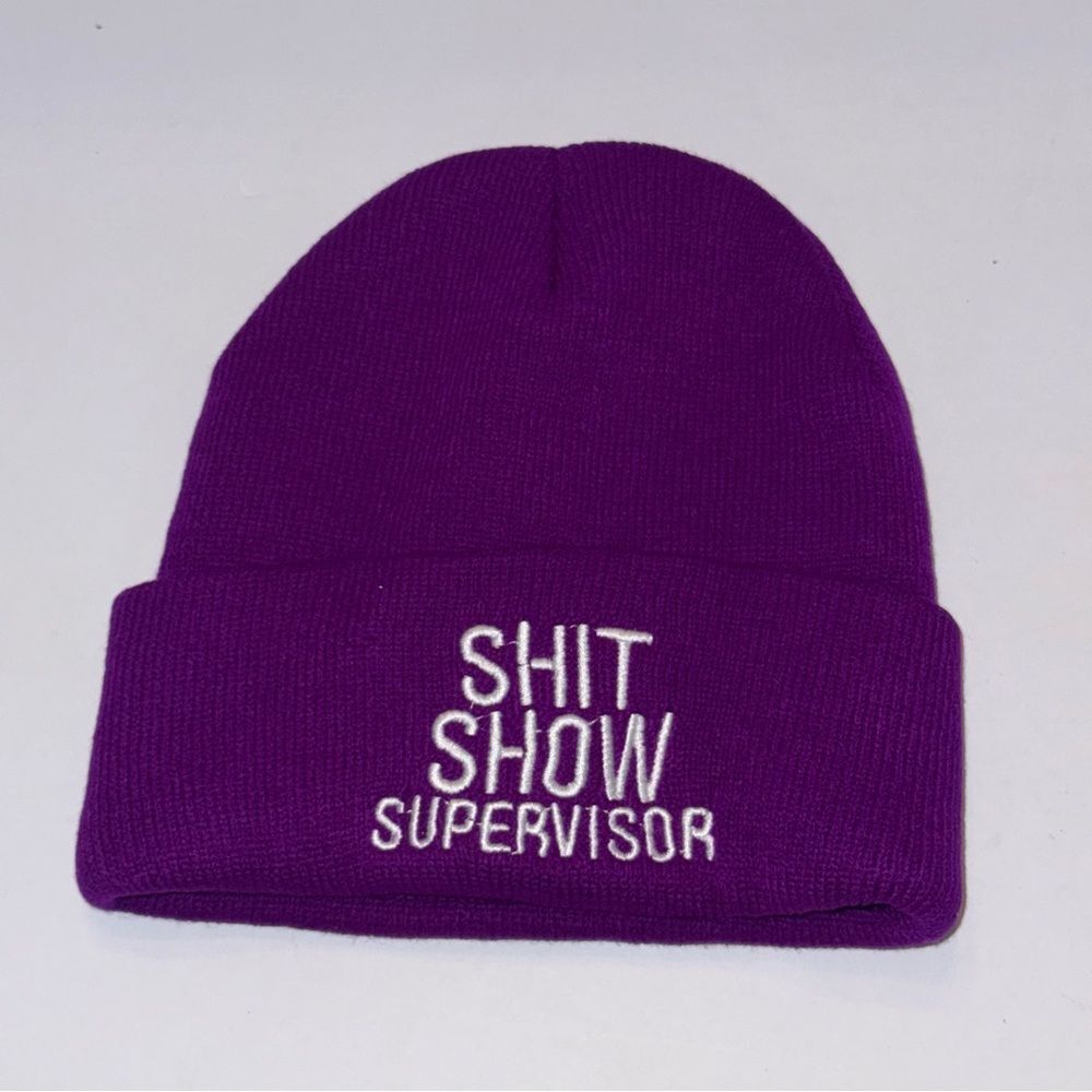 SH!T SHOW SUPERVISOR Purple Beanie with Embroidered Text NEW